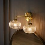 Brushed Gold Wall Light Fitting 2 Way Glass Shades Bathroom Lights LED Bulb IP44