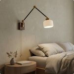 Swing Arm Wall Lamp Foldable Walnut Wood Wall Light Vintage Design Home Lighting
