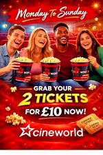 2 x Cineworld Cinema Ticket Valid: EVERYDAY ~ FAST DELIVERY ~ Read Description