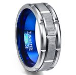 8mm Blue Brick Tungsten Mens Wedding Ring Engagement Band Ring for Men Two Tone