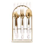 Golden White Stainless Steel Cutlery Set With Stand For 24 Pieces Flatware Set 