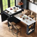 Extendable Kitchen Island with 2 Drawers, Cabinets, Open Storage for 2-6 People