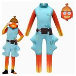 UK Kids Fortnite's Fishstick Costume Halloween Fancy Dress Jumpsuit Mask Outfits