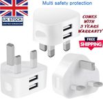 UK 3 Pin Dual USB Plug Adapter Mains Wall Charger 1/2/3-Port For Phones Tablet