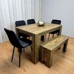 Modern Dining Table with 4 Black Velvet Chairs and Bench Dining Furniture Set