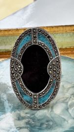 Rare Vintage Sterling Silver & Turquoise GUILLOCHE Enamel Miniature Photo Frame 