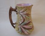 Antique 1876 British Majolica Pitcher - Banks & Thorley Basketweave & Bamboo