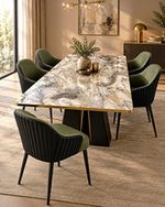 5-Piece Modern Rectangular Marbled Dining Table Set with 4 Green Chairs