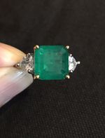 Vintage Style Emerald Gemstone And White Gems Ring 18K White Gold Plated