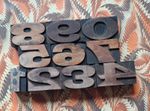 Wooden Letterpress Printing Blocks Numbers 0 - 9.  Each is 3.4cm High. 