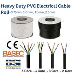 2 3 4 5 Core Electrical Flex Cable Wire 0.75mm 1mm 1.5mm 2.5mm WHITE BLACK Mains