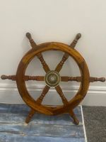VINTAGE WALL DECOR WHEEL PIRATE STEERING WOODEN ANTIQUE BRASS SHIPS GIFT SEA