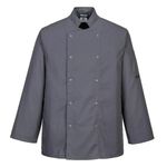 PORTWEST C833 Suffolk Stud Chef's Jacket. Long Sleeved. Slate Grey
