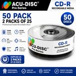 50 Pack ACU-DISC Pro-Series Blank CD-R Recordable 52x Speed 700mb 80mins Discs