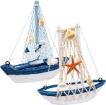 2 PCS Mini Sailboat Decor, Wooden Miniature Sailing Boat Model, /, Blue 