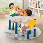 Toddler Building Blocks Table & Chair Set, 7-in-1 Activity Table with play block