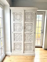 Hand Carved Wood Armoire Wardrobe. Shelves & Hanging Rail. Delivery available.