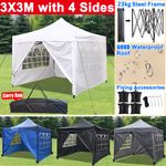 3mx3m Heavy Duty Pop Up Gazebo Marquee Canopy Tent 600D Waterproof Roof Cover