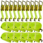 10x Ratchet Strap 8m 50mm 5T - 5000kg 8 Metre High Visibility Lashing Claw Hook