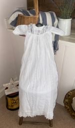 Antique French Christening Gown Cotton Hand Embroidery Broderie Anglaise Dress,