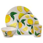 Reusable Plastic Dining Picnic Set - 16pcs Plates Bowls Cups - Lemon