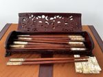 Vintage Chinese Chopsticks Set for 10 Carved Dragon Box – 8 Rests