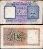 British Armed Forces. Ten Shillings First Series (1943) (WPM M5) 01A 589537 F-VF