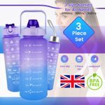 3Pcs Motivational Sport Water Bottle With Time Marker 64oz & 32oz &10oz Capacity