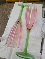 Pink & Green Stemmed Champagne Flutes, Solid Glass Set of 2 (2-Piece)