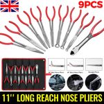 9pc Extra Long Nose Reach Bent Straight Side Cutter Pliers Plier Tool Set 11" UK