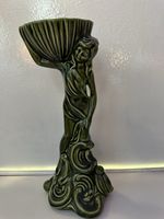Art Nouveau Style Ceramic Figural Vase Draped Lady Fan Green Glaze 26cm
