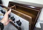 Large Antique Marconi Ltd Science Electronic Device in Wooden Cabinet (from BBC)