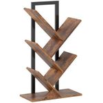 Industrial Style Tree Bookshelf Display Rack with 4 Sections Wood Effect