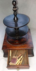 Antique Victorian Wooden Sewing Thread Carousel Caddy Spool Holder With Drawer