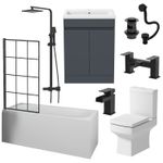Complete Bathroom Suite Black Bath Shower Screen Basin Vanity Toilet Taps 1700mm