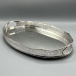 Antique Silver Plated Gallery Serving Tray Cocktail Drinks Tea Handles Stud Feet