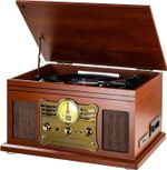 FEKTIK 10 in 1 Bluetooth Vinyl Record Player Turntable CD Cassette FM Mahogany