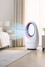 22"Bladeless Tower Fan for Bedroom Remote Control 3 Speed 12Hr Timer 7 Led Light