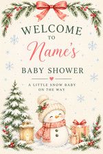 Personalised Welcome to Baby Shower Sign/Poster Winter Snowbaby