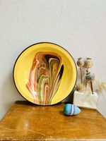 Fab Marble Swirl Handmade Ceramic Decorative Plate. Yellow Glaze. Marbled Swirl.