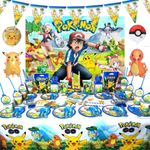 Pokemon Tableware Balloon Party Decoration Banner Birthday Cake Toppers Spirals