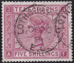 1881 SG T15 5s ROSE TELEGRAPHS PLATE 3 PERF 14 VERY FINE USED LOTHBURY CDS (AF)