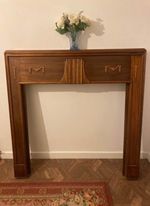 Original antique 1920s 30s Art Deco wood mantel piece, fire surround, fireplace