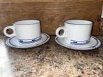 Hornsea England Danube Cups & Saucer Set Tea Coffee White Blue Vintage