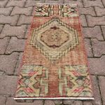 Salmon Beige 1x3 ft Turkish Wool Rug With Geometric Center - Tariff Free