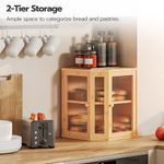 2-Tier Bamboo Corner Bread Bin Kitchen Countertop Storage Box Container UK