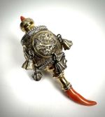 Victorian Babies Rattle Solid Silver Gilt And Coral Circa 1860 christening  