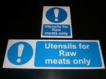 UTENSILS FOR RAW MEATS ONLY Sign Plastic Or Sticker 3 Sizes Catering Restaurant