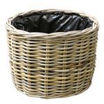 Grey & Buff Rattan Round Wicker Planter Plant Pot Flower Woven Lined Garden
