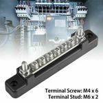 12V Distribution Bus Bar Auto Boat Marine Power 6 Way Terminal Block Bus Bar.